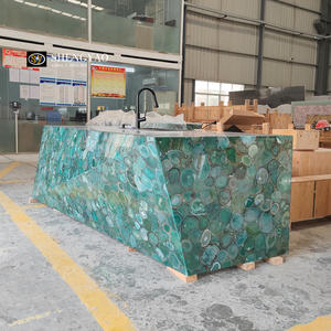 طاولة بالمطبخ مستوحاة من المطبخ ذات الخلفية المضيئة الشفافة وطاولة من حجر العقيق الأخضر - Product Image 4