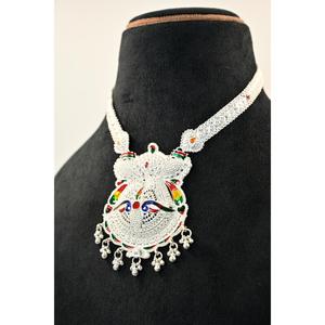 Ethnic Plaster Rani Haar Luxury Geometric Bezel Setting <b>Choker</b> Necklace <b>Silver</b> Manish Jewellers - Product Image 2