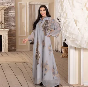 Robe en maille brodée à paillettes pour femmes, Abaya, Robe musulmane pour dames, Robe Eid pour fête, vie quotidienne, nouvelle collection