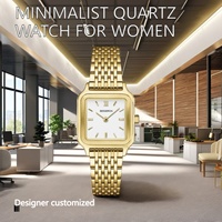 Montre bracelet pour femme en acier inoxydable, quartz, cadran carré 16 mm, résistante à l'eau 3 ATM, style minimaliste, personnalisable avec logo, très tendance