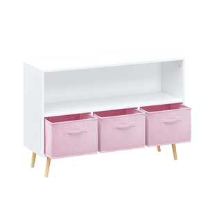 Organiseur de rangement pour enfants en bois <span class=keywords><strong>à</strong></span> 3 tiroirs avec bacs en tissu pliables, <span class=keywords><strong>bibliothèque</strong></span> et <span class=keywords><strong>coffre</strong></span> <span class=keywords><strong>à</strong></span> jouets pour salle de jeux - Product Image 4