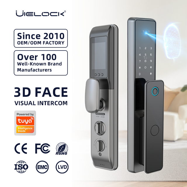 UIELOCK QA20 Tuya APP Security Electric Digital Locks Automatic 3D Face Palm Vein Door Smart Locks Built in HD Camera with Keys