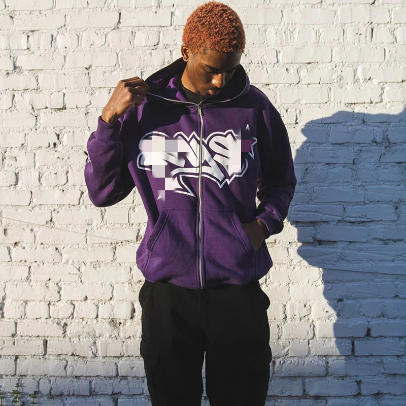 ●EGNARTS●HOODIE PRINTED T-SHIRTS/韓国の若い男 Custom Y2K Transfer Printing Full Zip up Hoodie Men