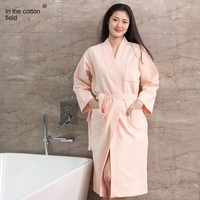 Peignoirs d'hôtel en pur coton respirant, en tissu gaufré absorbant, fins pour l'été, pour femmes, longueur intégrale, taille XL, vente en gros pour salons de beauté