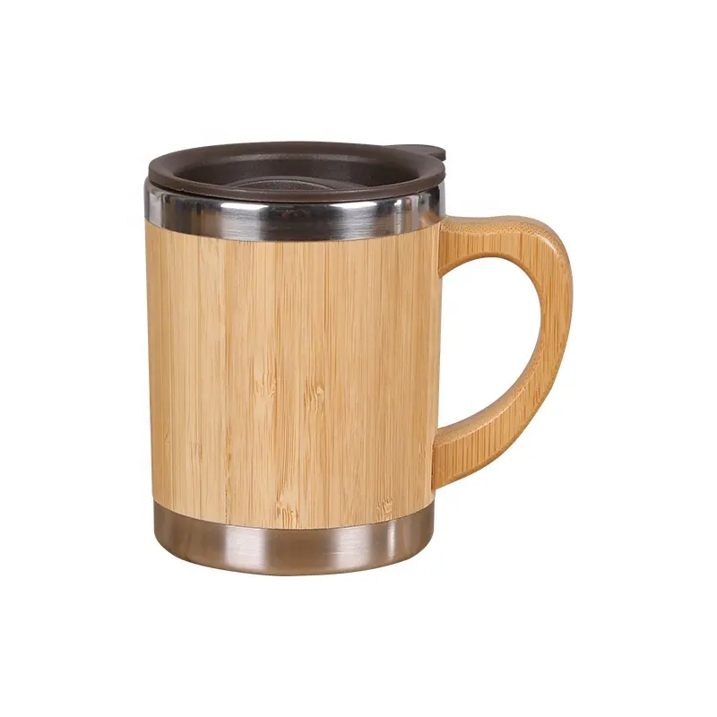 新しい竹殻断熱カップ2層ステンレス鋼竹マグハンドル付きオフィスコーヒーカップホームウォーターカップ
