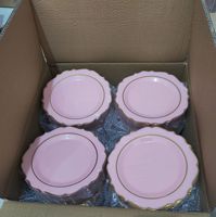 Assiettes jetables baroques de 7,5 pouces et 10,25 pouces pour dîner, salade, dessert, apéritif, en plastique, avec bord doré, pour mariages et événements