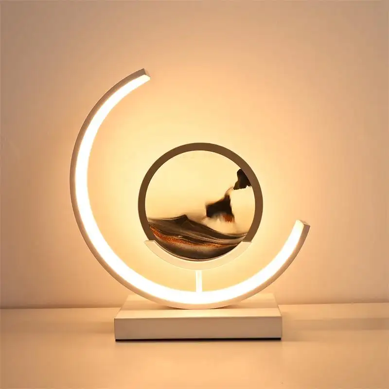 Hourglass Table Lamp LED Art Quicksand Painting Bedside Night Light 3D Flowing Sand Frame Glass Bedroom Lamp Decor Home lamp