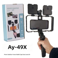 AY-49X Smartphone Video-Rig-Kit mit Mikrofon & LED-Beleuchtung für Vlogging, Live-Übertragung, Handy-Aufnahmen, Stabilisator-Käfig und Stativ