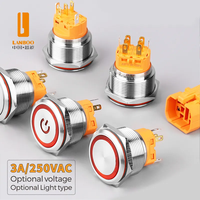 Interrupteur à bouton-poussoir métallique LANBOO 16/19/22mm 5A à verrouillage automatique ou à réinitialisation 1NO1NC, LED personnalisable, étanche IP67