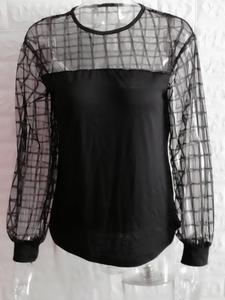 Blus Jala Lengan Panjang Wanita, Blus Warna Hitam Lengan Panjang Ukuran Besar untuk Musim Panas - Product Image 6