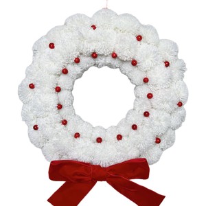 Guirlandes de Noël modernes faites à la main avec des pompons rouges en forme de baies, décorations et supports pour portes extérieures - Product Image 6
