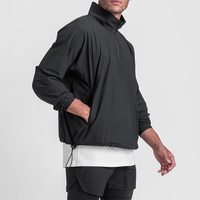 Veste coupe-vent pour homme à col montant, légère, surdimensionnée, avec fermeture éclair courte, personnalisable avec logo, pour entraînement en extérieur, résistante au vent