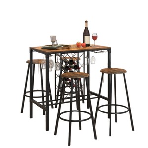 Cross-border country style kitchen dining table and chair set, simple home <b>square</b> bar table and bar stool <b>combination</b> set - Product Image 5
