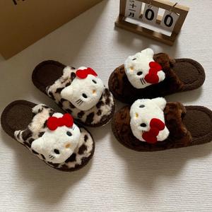 Милые домашние тапочки-кошки для девочек, зимние, теплые, с мягкой подошвой, флисом, пластиковой стелькой и подошвой из ПВХ - Product Image 1