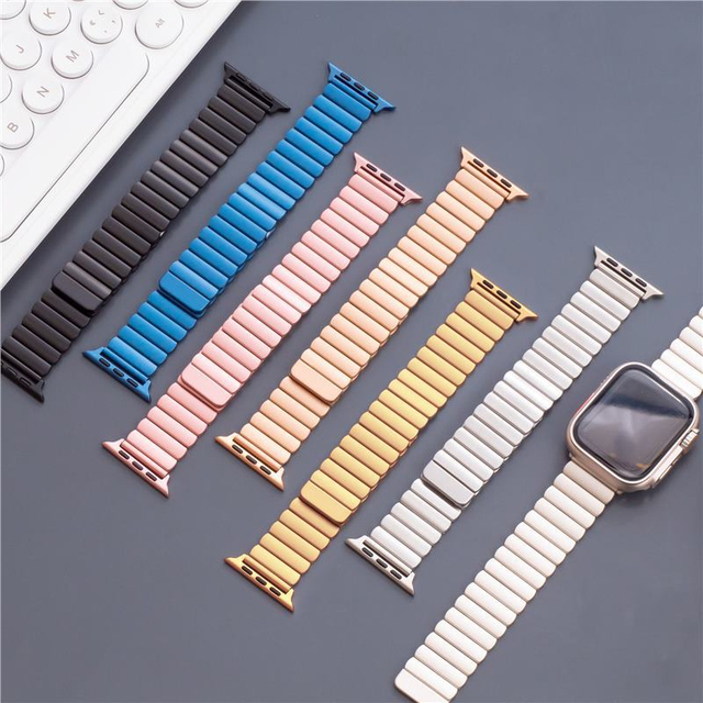 Magnetic Link Loop Band for Apple Watch Men Women Stainless Steel Adjustable Metal Strap Wathband