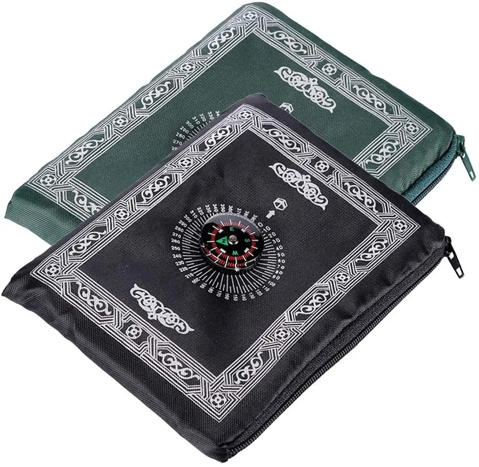 Tappeto portatile impermeabile musulmano per tappetino da preghiera con bussola Islam tappeto modello Vintage islamico Eid decorazione stuoie per coperte regalo