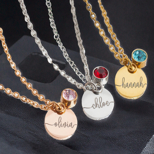 Personal isierte Edelstahl Birth stone Anhänger Halskette Custom <span class=keywords><strong>Name</strong></span> und Logo mit Zirkon Stein zum Jubiläum - Product Image 3