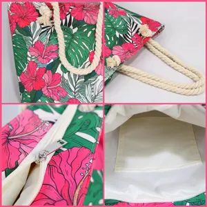 Bolsos de compras personalizados reutilizables con estampado Floral Tropical con logotipo, bolso Vintage, bolsos de mano de lona para mujer