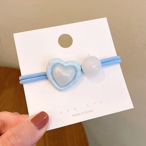 Élastique à cheveux en forme de cœur perlé style coréen pour filles, accessoire décontracté en résine plastique avec nœud - Product Image 4