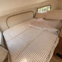 Parure de lit complète en coton biologique pour caravane Queen, motif Gingham, avec housse de couette à fermeture éclair et anneau de traction, pour lit superposé de camping-car, vente en gros OEM