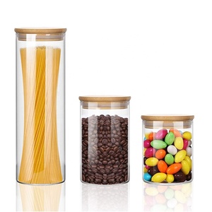 Factory Price Empty Clear Glass Canister Food Storage Jar Container With Bamboo Lid