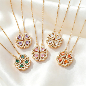 <span class=keywords><strong>Collier</strong></span> Femme Multi-Styles <span class=keywords><strong>en</strong></span> Gros 2-<span class=keywords><strong>en</strong></span>-1, Plaqué Or, Trèfle et Cœur Ouvert, Chaîne de Clavicule Empilable - Product Image 2