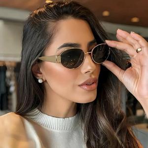 Custom Logo Designer Unisex Retro HD Lenses Trendy <strong>Sunglasses</strong> Fashion Vintage Gold Oval Metal Frame Luxury <strong>Sunglasses</strong> Men Women - Product Image 1