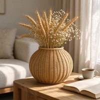 Panier rond en plastique tressé durable, design en forme de vase, parfait comme panier à fleurs, porte-fruits et organisateur de petits objets