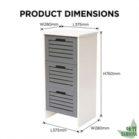 Meuble de rangement de salle de bain à 3 tiroirs ventilés, unité haute autoportante, organisateur d'angle gain de place pour buanderie et chambre
