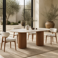 Ensemble de table à manger écologique avec plateau en pierre frittée, base en bois massif ovale, 6 places, mobilier de salle à manger moderne pour villa avec chaises