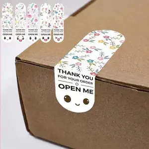 Cartone animato 100 pz carino grazie aprimi adesivo rettangolare per scatola regalo sigillante adesivo per imballaggio autoadesivo