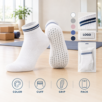 Logo Cuff Yoga Grip White Band Full Sole Studio Flexible Fit Directional Coverage Flat Toe Construction Breathable Mesh Socks