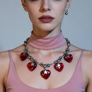 Collier d'amour de style coréen avec pendentif cœur en acrylique et chaîne en acier inoxydable 304, bijou tendance pour le quotidien - Product Image 2