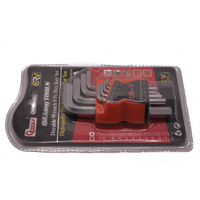 Jeu de clés à douille hexagonales à tête sphérique de qualité industrielle en acier inoxydable électroplaqué GK-B014 OEM, 9 pièces, tailles S/M/L, impériales