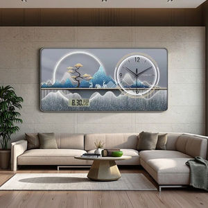 Splendido <span class=keywords><strong>Orologio</strong></span> <span class=keywords><strong>da</strong></span> Parete Analogico-Digitale con Design a Vista e Elementi Paesaggistici Dorati per Soggiorno, Display a Lancette - Product Image 1