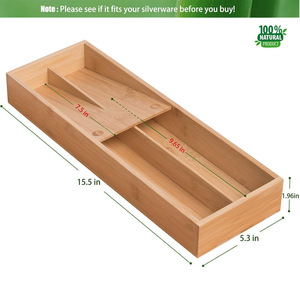 Bamboo Silverware Organizer 12L Rectangular Drawer <b>Storage</b> <b>Box</b> With Anti Skid Feet <b>Kitchen</b> Tableware Tray Stand - Product Image 5
