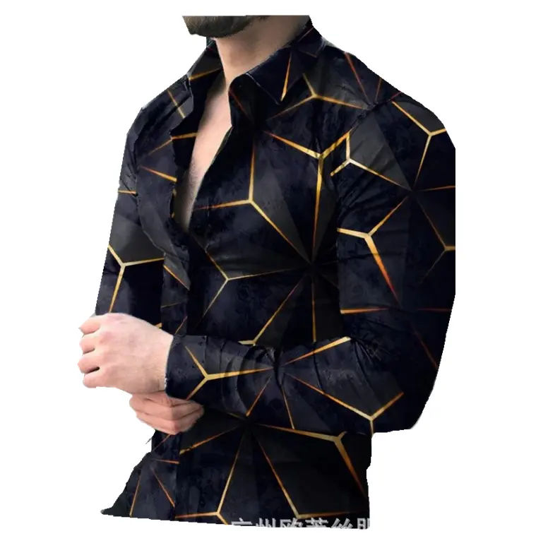 Unique design print men's shirt slim Turn-down Collar long sleeve plus size Tops 2021 Men Clothing party Streetwear 4XL