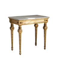 Console en bois de bouleau antique française avec finition dorée artisanale et plateau en marbre pour salon de luxe, table de loisirs