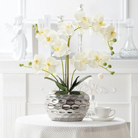 Orchidée Phalaenopsis Artificielle Faite à la Main, Ensemble de Plantes Artificielles en Pot Céramique, Décoration de Salon, Soie au Toucher Réel