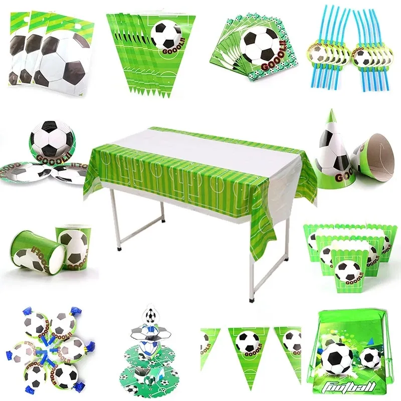 Football Theme Green Disposable Tableware Plates Napkins Birthday Kids Gift Bag Baby Shower Party Supplies Decor For Children