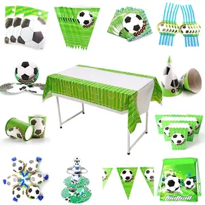 Vajilla verde desechable con temática de fútbol para niños, platos, servilletas, bolsa de regalo de cumpleaños, suministros para fiesta de bienvenida de bebé, decoración
