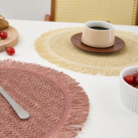 Sous-verre rond en papier tissé fait à la main, bord en pompon, design moderne et simple, sous-verre chinois, tapis de table, décoration de table, résistant à la chaleur