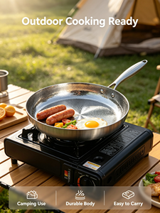 430 Edelstahl Bratpfanne mit gehämmerter Oberfläche, 2,0-3,0L, europäisches Design, mit langem Linienmuster, für Induktionsherde und Gasherde - Product Image 4