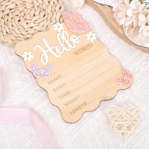 ป้ายประกาศข่าวดีรูปผีเสื้อตัวน้อย, การ์ดไม้ "สวัสดีชาวโลก" สำหรับโรงพยาบาล, ของตกแต่งห้องเด็กอ่อนรูปดอกเดซี่, อุปกรณ์ประกอบฉากถ่ายรูป - Product Image 2