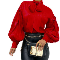 Vente en gros Soie Designer de mode Satin Chemisier à manches longues pour femmes Chemise à manches longues de couleur unie Vintage Top Blouses Casual Woven