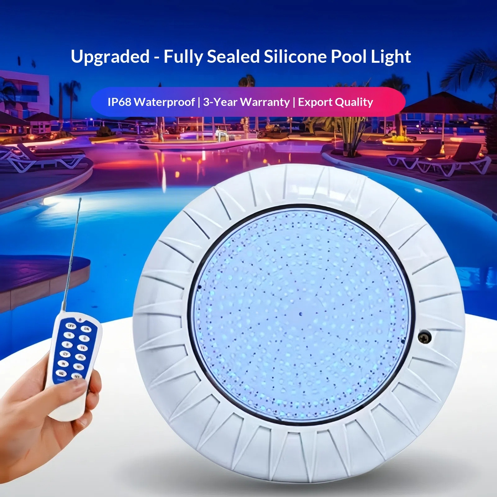 LED Pool Light, RGB Seven-color Remote Control Underwater Light, ABS Fully Potted Wall-mounted Underwater Light