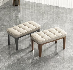 Modern Tufted PU Leather <b>Bench</b> With Wood Legs For Living Room Home Furniture Contemporary Design - Product Image 1