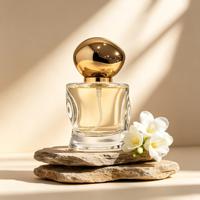 Flacon de parfum en verre de forme spéciale de haute qualité, 50 ml, vide, avec vaporisateur fin et bouchon en pierre
