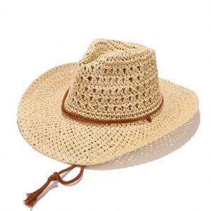 Bestella Boho Mans Hollow Out Paper Straw Panama Hat Travelling <b>Wide</b> Brim Casual Sunshade Outdoor Beach Cap for Adult - Product Image 5