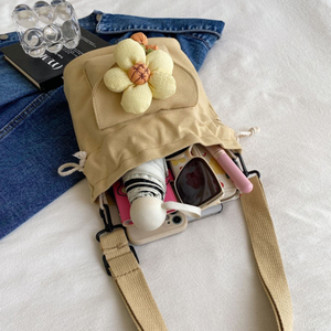 한국 미니 졸라매는 끈 버킷 캔버스 메신저 가방 귀여운 꽃 여성 크로스 바디 백 천 숄더 백 - Product Image 6